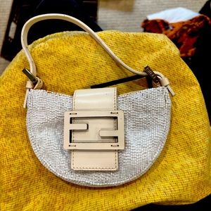 Fendi Micro Croissant White Beaded Bag